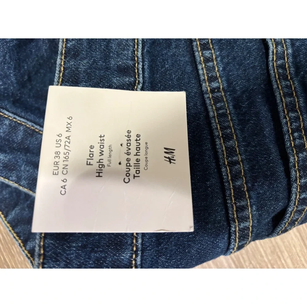 HM High Waist Flare Jeans Dark Wash Full Length Denim Womens Size 6 NEW Boho - Picture 5 of 6